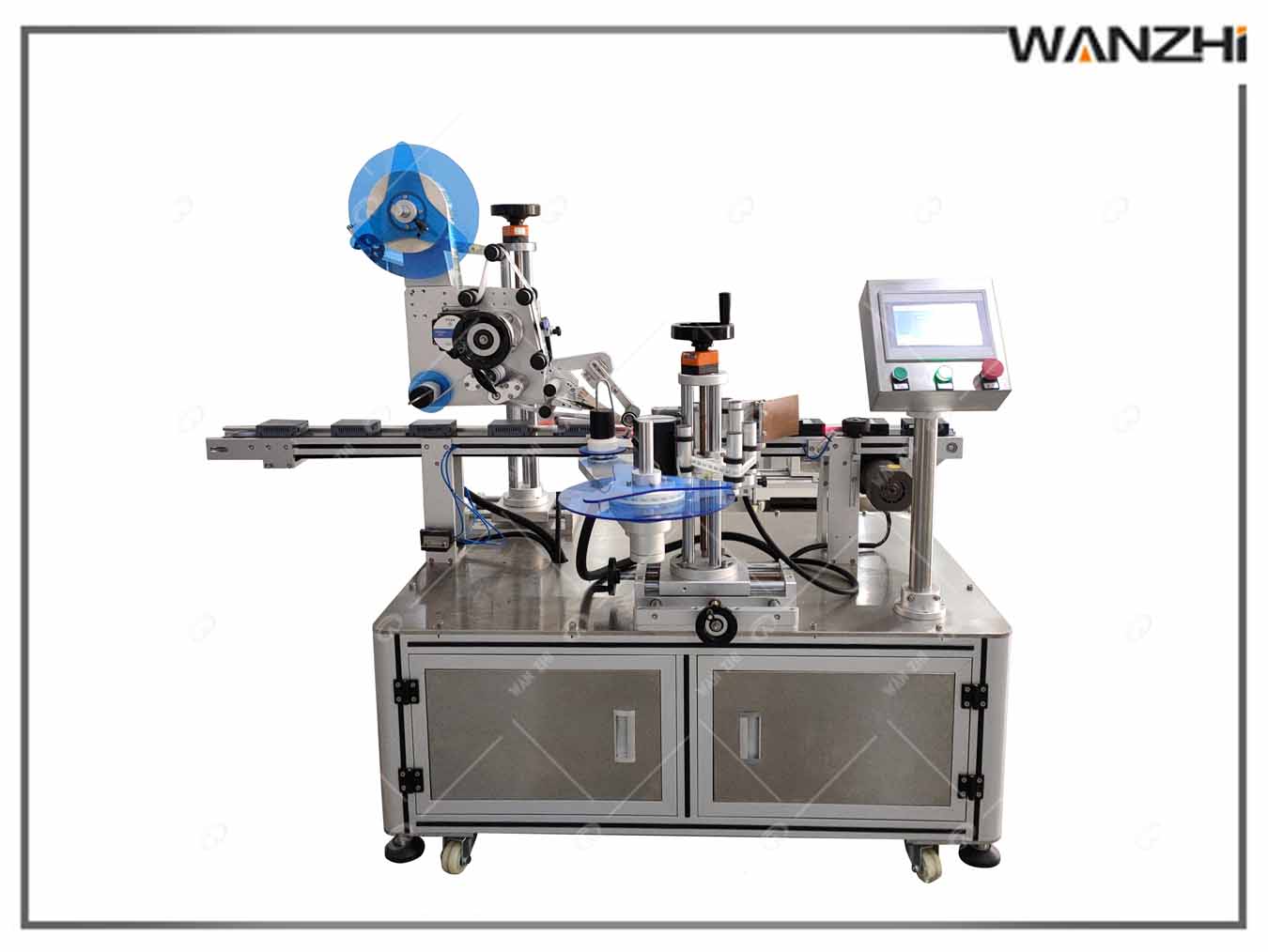 上下面兼?zhèn)让孓D(zhuǎn)角貼標機_上平面?zhèn)让尜N標機_萬志自動化